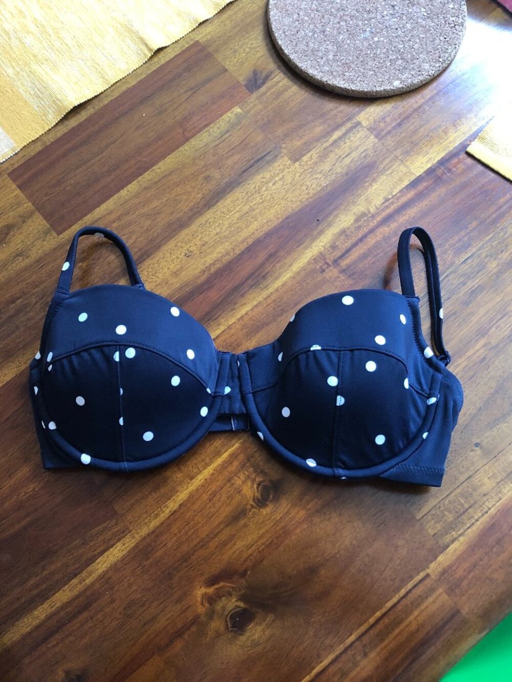 J. Crew navy polka dots bikini top with wire support 34 D